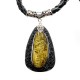 Parure d'ambre vert et cuir noir