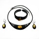 Parure d'ambre miel et cuir noir