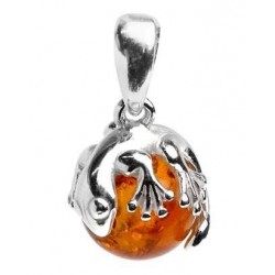 Pendentif en argent et perle d'ambre surmonté d'une salamandre