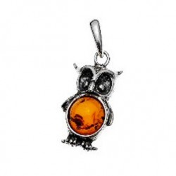 Pendentif Argent et Ambre en forme de Hibou