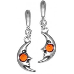 Silver half moon earrings and Amber pearls