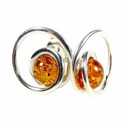 Boucle d'oreille en Ambre cognac et Argent 925/1000