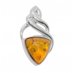 Celtic Cognac and Silver Amber Pendant