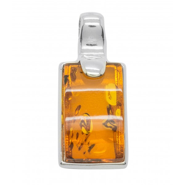 Pendentif ambre cognac et argent 925/1000 forme rectangulaire