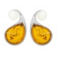 Boucle d'oreille Ambre Cognac et Perle de culture sur Argent