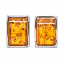 Silver and amber cognac rectangular earring