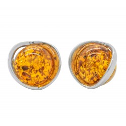 Earring Silver and Amber natural cognac - half sphere