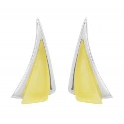 Earring in white amber and silver triangle shape