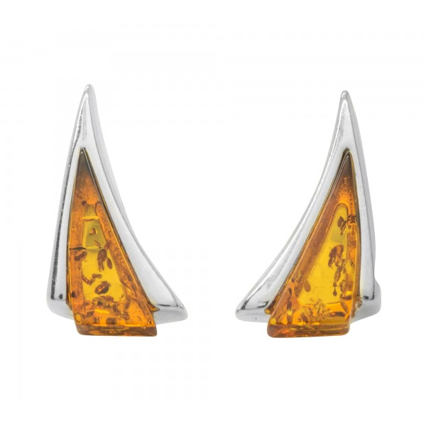 Boucle d'oreille en Ambre cognac et Argent forme triangle
