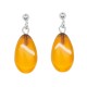 Boucle d'oreille en Ambre forme goutte d'eau