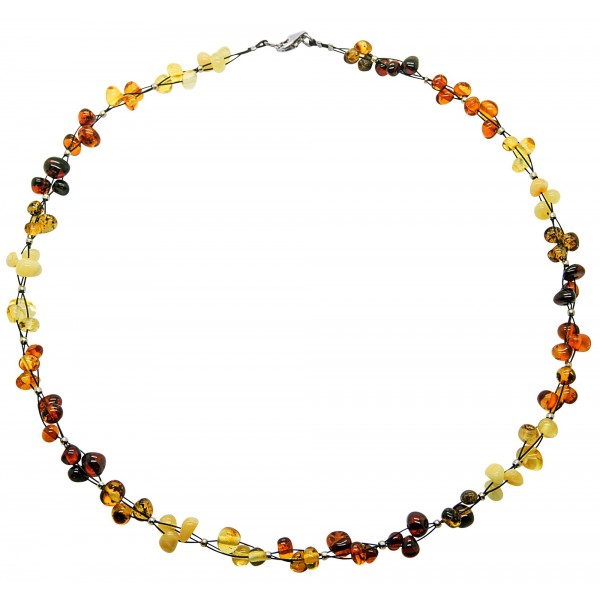 Collier d'ambre naturel avec perle multicolore