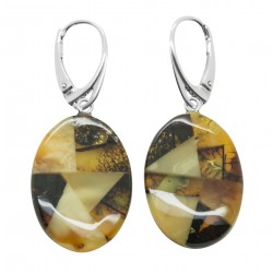 Amber mosaic earring - Oval shape