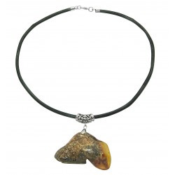 Necklace with raw amber pendant
