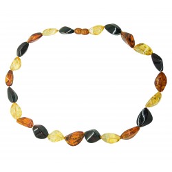 Amber necklace multicolored cut olive shape