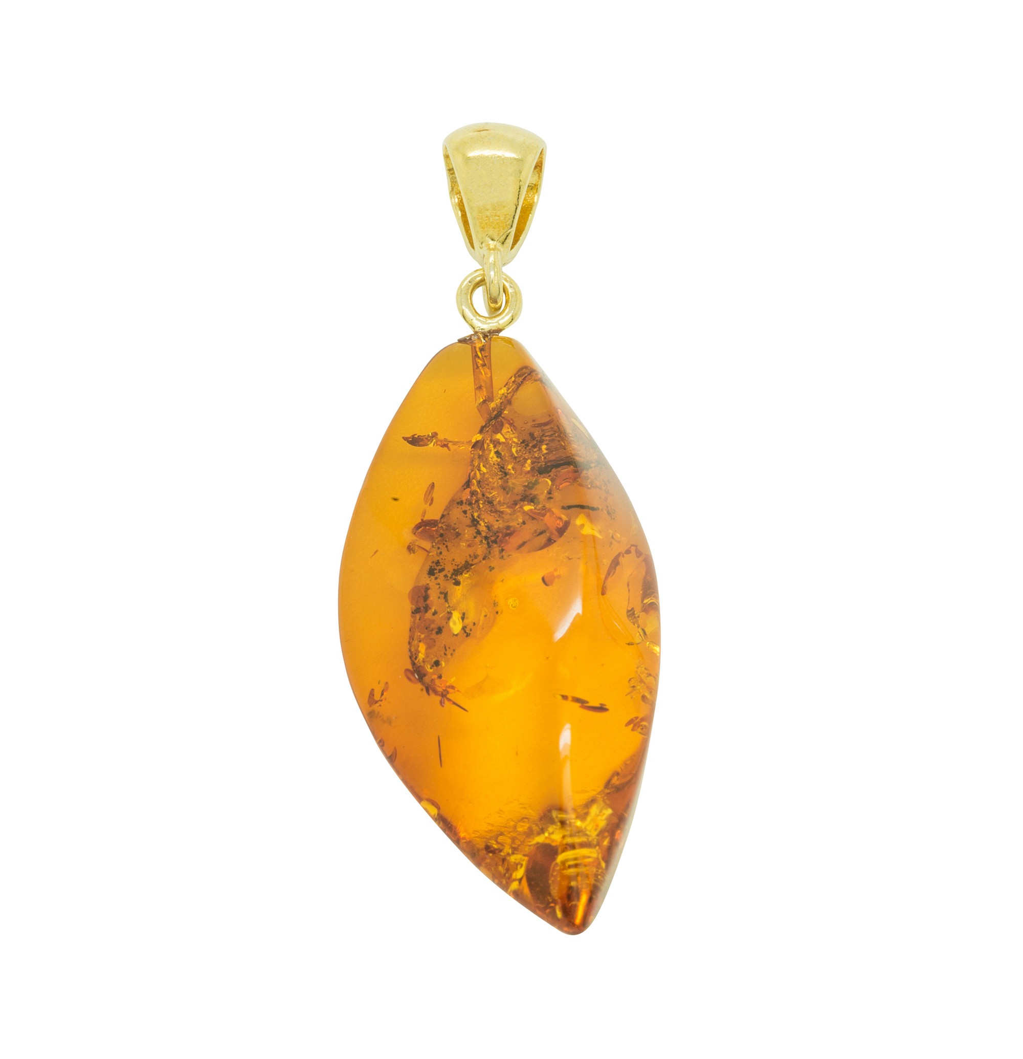Pendentif En Ambre Naturel - Forme Gland, Couleur Orange, Style Bohème