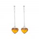 Boucle d'oreille argent avec coeur en ambre cognac