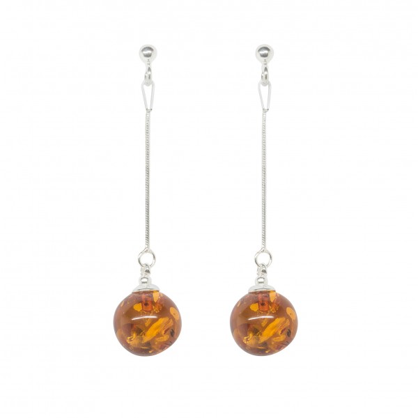 Silver earrings with suspended amber pearl