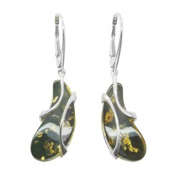 Boucle d'oreille argent et ambre vert