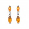 Boucle d'oreille en Ambre couleur cognac et Argent 925/1000