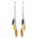 Earrings with multicolored trio of raw amber