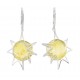 Boucle d'oreille argent et ambre citron en forme de soleil