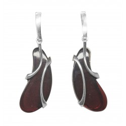 Silver and cherry amber earring