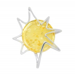 Pendentif ambre citron et argent 925/1000 en forme de soleil