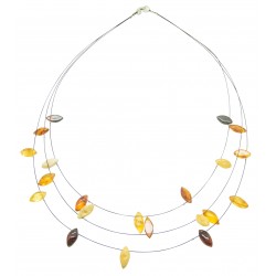 Adult amber necklace with multicolored pearl on black steel cable