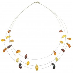 Adult amber necklace with multicolored amber pearl on steel cable