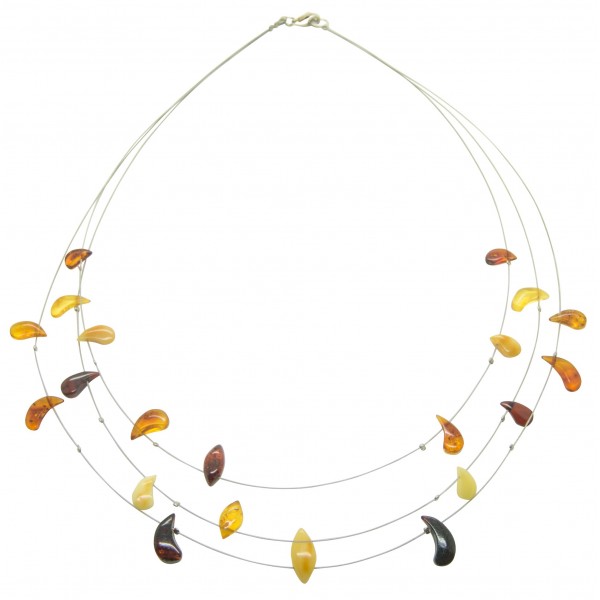Collier d'ambre adulte avec perle d'ambre multicolore sur cable acier