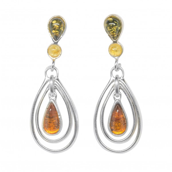 Boucles D'oreilles Pendantes En Argent 925 Et Ambre - Pour Femme - Style Boucle à Clous - Neuf Avec étiquettes