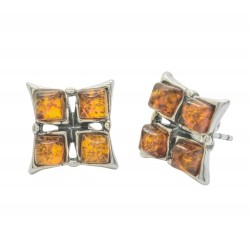 Boucle d'oreille Ambre cognac et Argent 925/1000