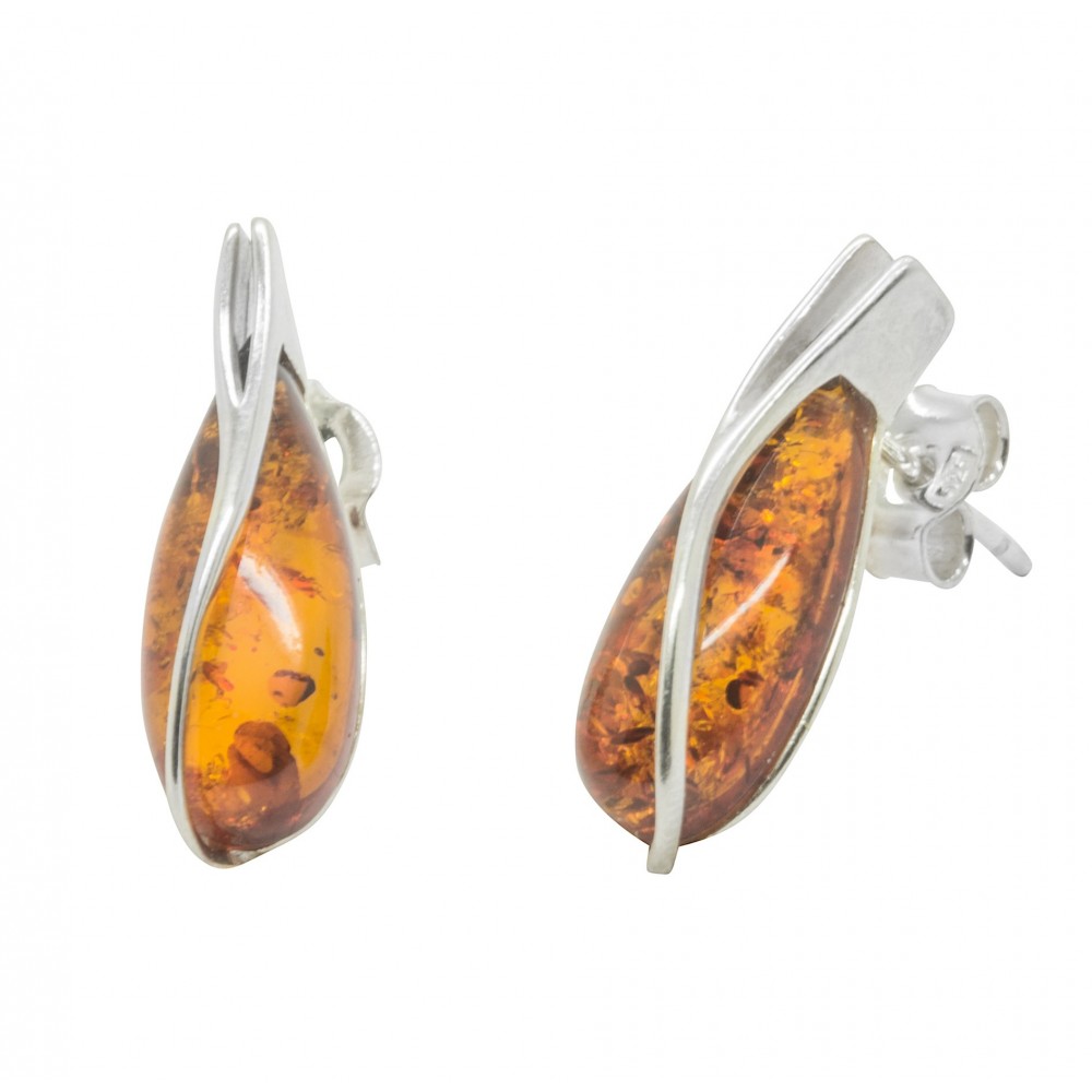 Artisana Orecchini In Ambra Verde E Argento 925 Rodiato - Lunghezza 3cm - Gioiello Naturale In Confezione Regalo
