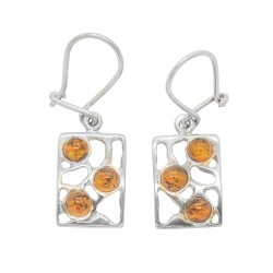 Boucle d'oreille Ambre cognac et Argent 925/1000