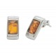 Boucle d'oreille rectangulaire Argent et ambre cognac