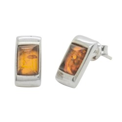 Silver and amber cognac rectangular earring