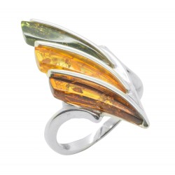 Bague ambre multicouleur et argent 925/1000