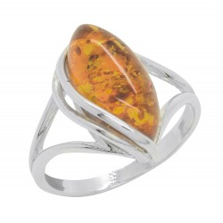 Twisted silver ring with amber stone