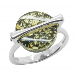 Bague en Ambre naturel vert et Argent 925/1000