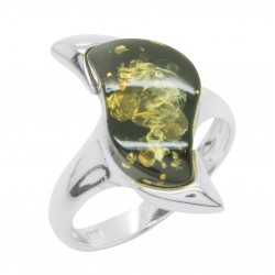 Bague en Ambre vert et Argent 925/1000 forme zigzag
