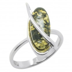Green Amber and Silver Ring