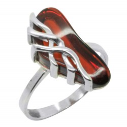 Silver 925/1000 ring and genuine amber cherry color