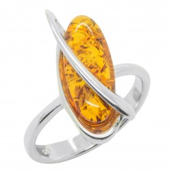 Amber cognac and silver ring