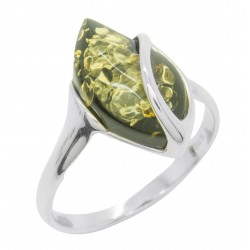 Bague en Ambre naturel couleur vert et Argent 925/1000