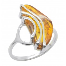 Bague d'ambre miel et argent 925/1000