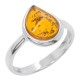 Bague en Ambre cognac et Argent 925/1000, forme goutte d'eau