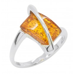Ring in Amber cognac and Silver 925/1000, rectangular shape