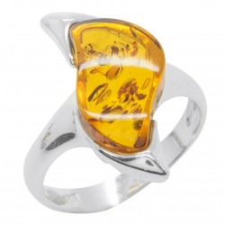 Bague en Ambre cognac et Argent 925/1000 forme zigzag