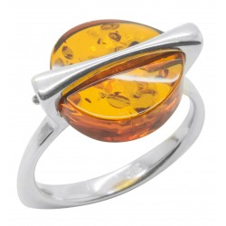 Bague en Ambre naturel cognac et Argent 925/1000