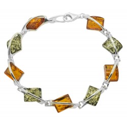 Silver and multicolored amber bracelet